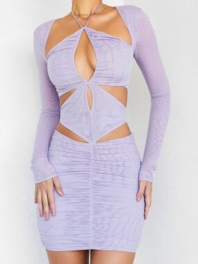 NWT Mistress Rocks Cutout Ruched Bodycon Dress in Lavender Sz S House of Cb